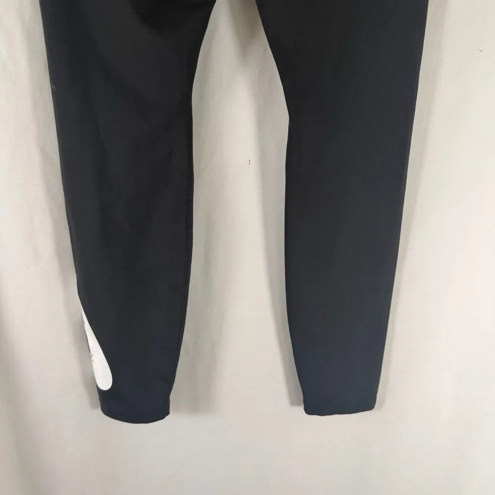 Nike Leggings Women's Medium Black Graphic Print Swoosh Pull On 25.5